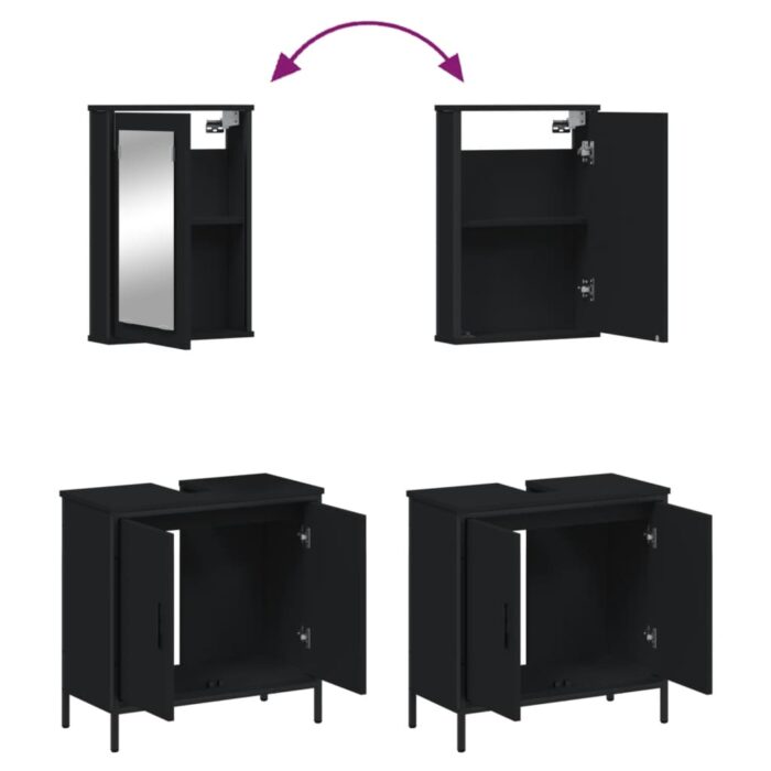 Ensemble de meubles salle de bain 2 pcs noir bois d'ingénierie – Image 7