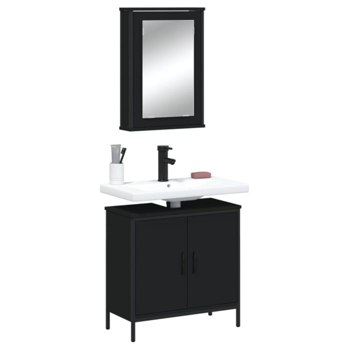 Ensemble de meubles salle de bain 2 pcs noir bois d'ingénierie – Image 1