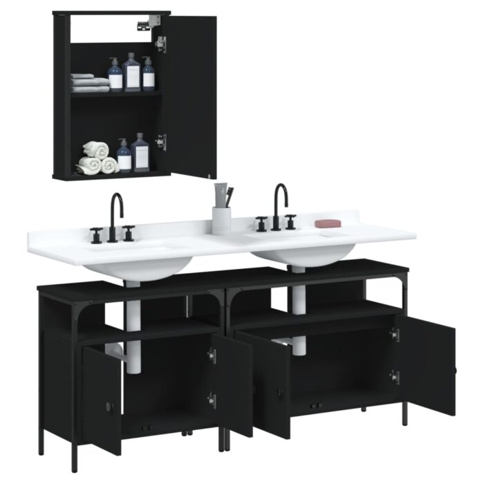 Ensemble de meubles salle de bain 3 pcs noir bois d'ingénierie – Image 2