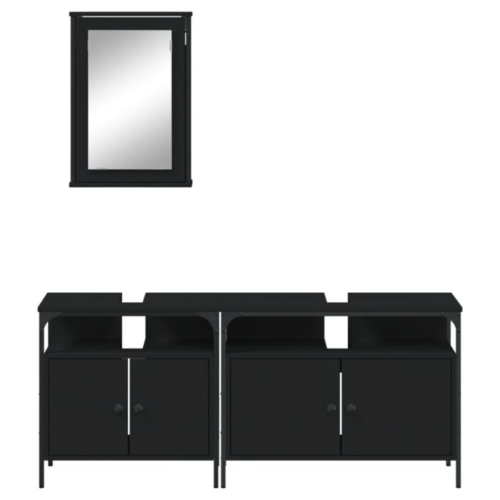 Ensemble de meubles salle de bain 3 pcs noir bois d'ingénierie – Image 4