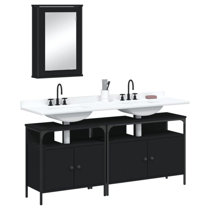 Ensemble de meubles salle de bain 3 pcs noir bois d'ingénierie – Image 1
