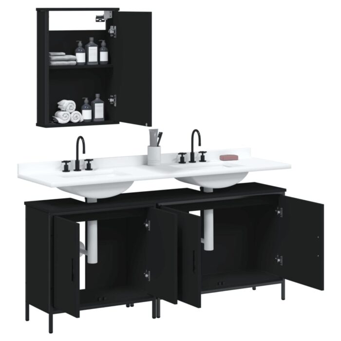 Ensemble de meubles salle de bain 3 pcs noir bois d'ingénierie – Image 2