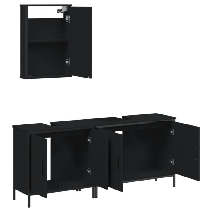 Ensemble de meubles salle de bain 3 pcs noir bois d'ingénierie – Image 3