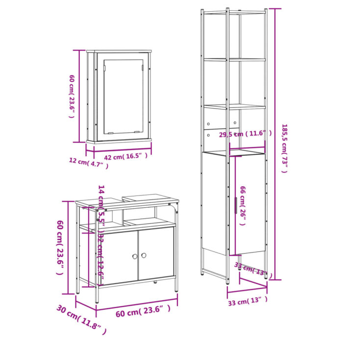 Ensemble de meubles salle de bain 3 pcs noir bois d'ingénierie – Image 11