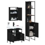 Ensemble de meubles salle de bain 3 pcs noir bois d'ingénierie – Image 2