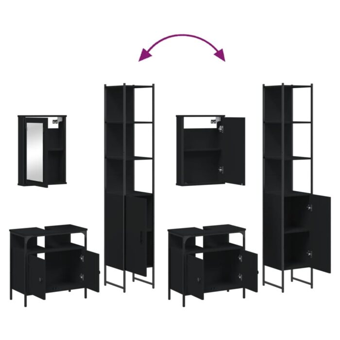 Ensemble de meubles salle de bain 3 pcs noir bois d'ingénierie – Image 7