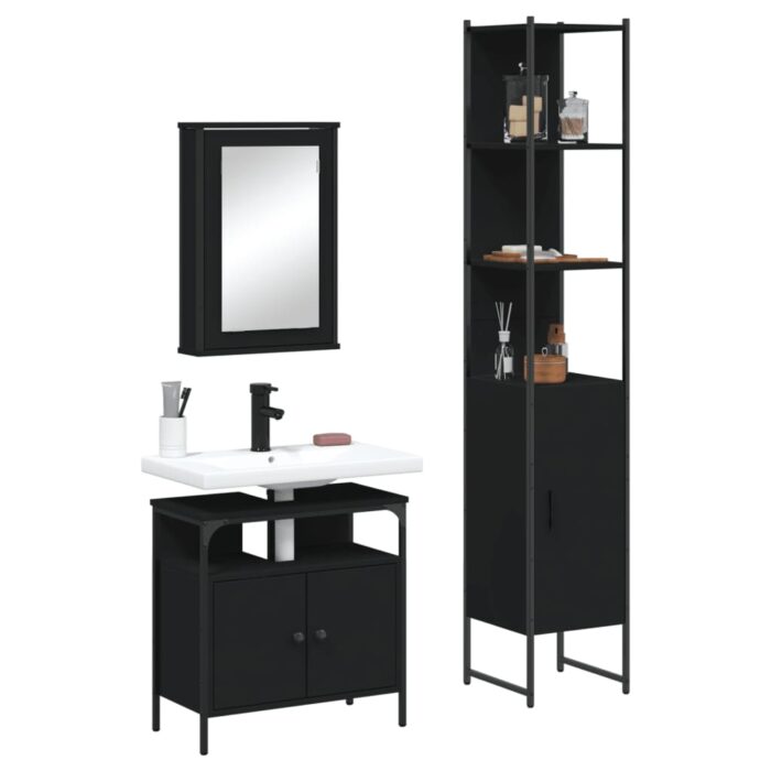 Ensemble de meubles salle de bain 3 pcs noir bois d'ingénierie – Image 1