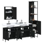 Ensemble de meubles salle de bain 4 pcs noir bois d'ingénierie – Image 2