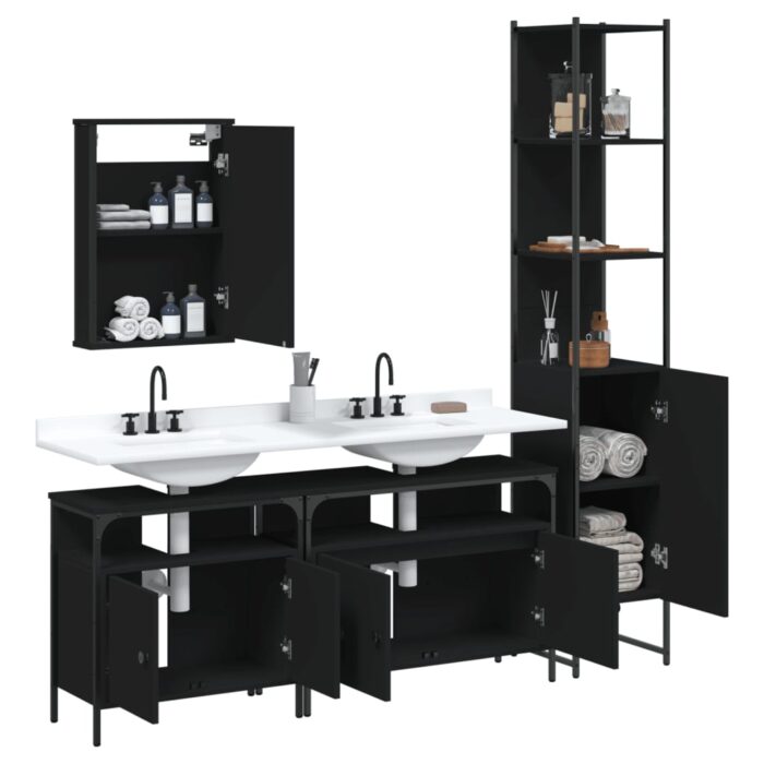 Ensemble de meubles salle de bain 4 pcs noir bois d'ingénierie – Image 2