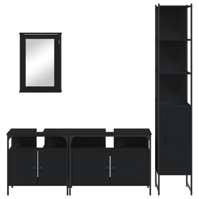 Ensemble de meubles salle de bain 4 pcs noir bois d'ingénierie – Image 4