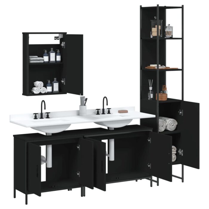 Ensemble de meubles salle de bain 4 pcs noir bois d'ingénierie – Image 2