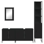 Ensemble de meubles salle de bain 4 pcs noir bois d'ingénierie – Image 4