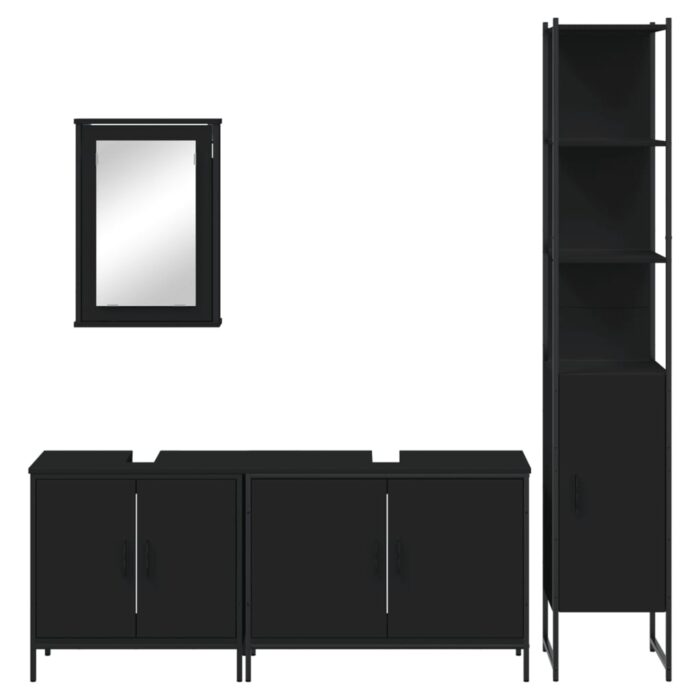 Ensemble de meubles salle de bain 4 pcs noir bois d'ingénierie – Image 4
