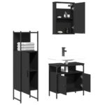 Ensemble de meubles salle de bain 3 pcs noir bois d'ingénierie – Image 2
