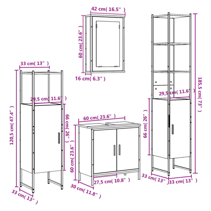 Ensemble de meubles salle de bain 4 pcs noir bois d'ingénierie – Image 11