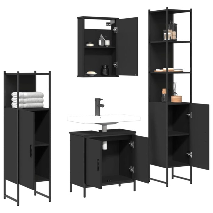Ensemble de meubles salle de bain 4 pcs noir bois d'ingénierie – Image 2