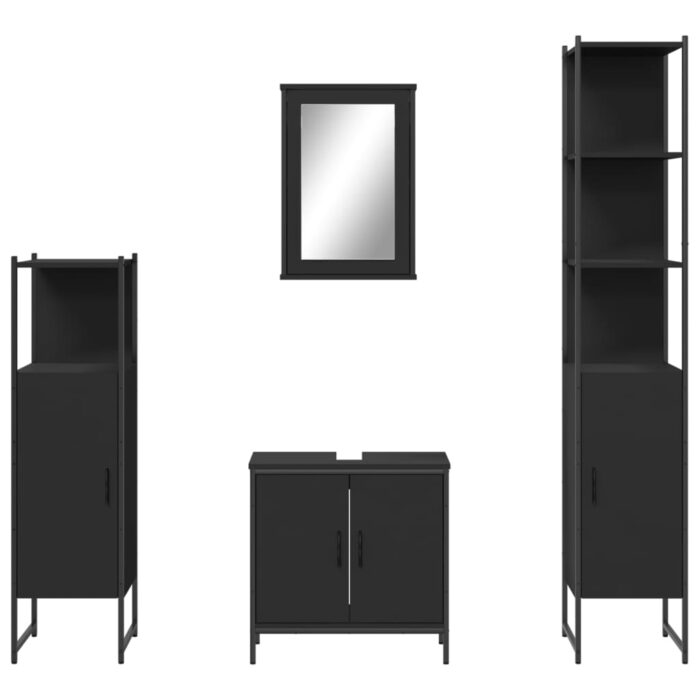 Ensemble de meubles salle de bain 4 pcs noir bois d'ingénierie – Image 3