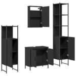 Ensemble de meubles salle de bain 4 pcs noir bois d'ingénierie – Image 4