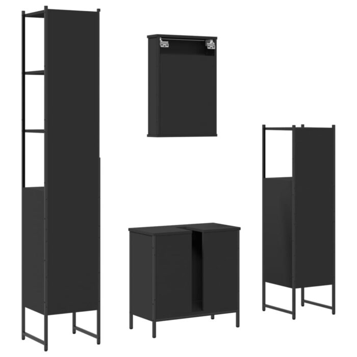 Ensemble de meubles salle de bain 4 pcs noir bois d'ingénierie – Image 6