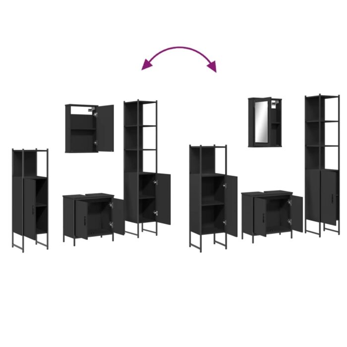 Ensemble de meubles salle de bain 4 pcs noir bois d'ingénierie – Image 8