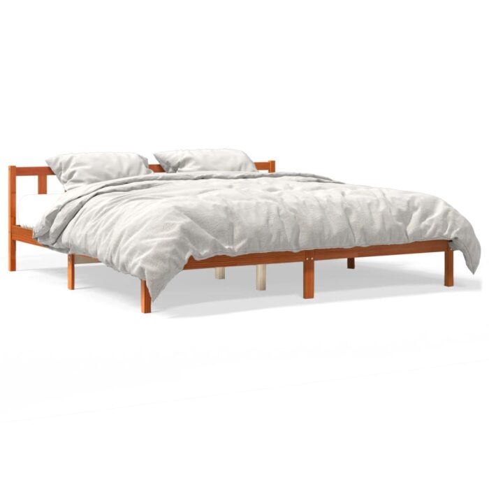 Cadre de lit sans matelas cire marron 180x200cm bois pin massif – Image 1