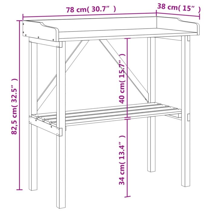 Table à plantes avec étagère gris 78x38x82,5 cm bois de sapin – Image 7