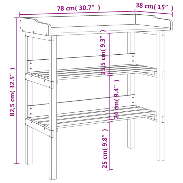 Table à plantes avec étagères 78x38x82,5cm bois de sapin solide – Image 7