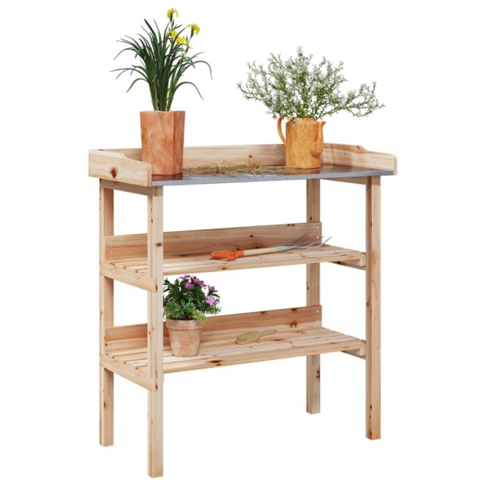 Table à plantes avec étagères 78x38x82,5cm bois de sapin solide – Image 1