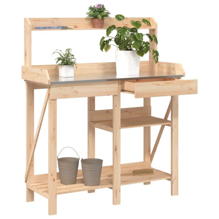 Banc de rempotage avec étagères bois massif de sapin – Image 1