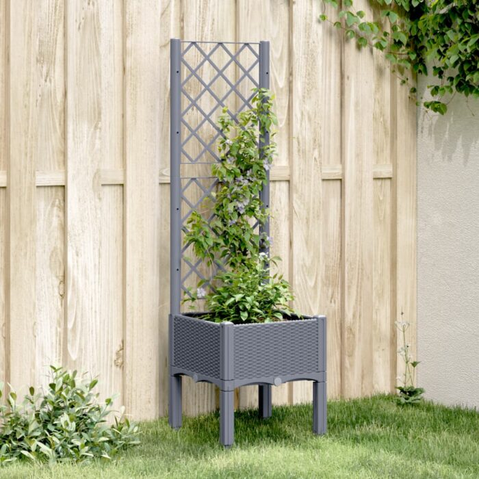 Jardinière avec treillis bleu gris 40x40x142 cm PP – Image 1