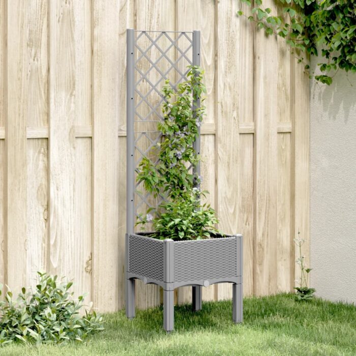 Jardinière avec treillis gris clair 40x40x142 cm PP – Image 1