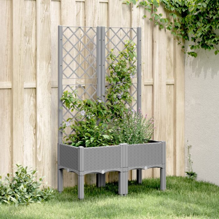Jardinière avec treillis gris clair 80x40x142 cm PP – Image 1