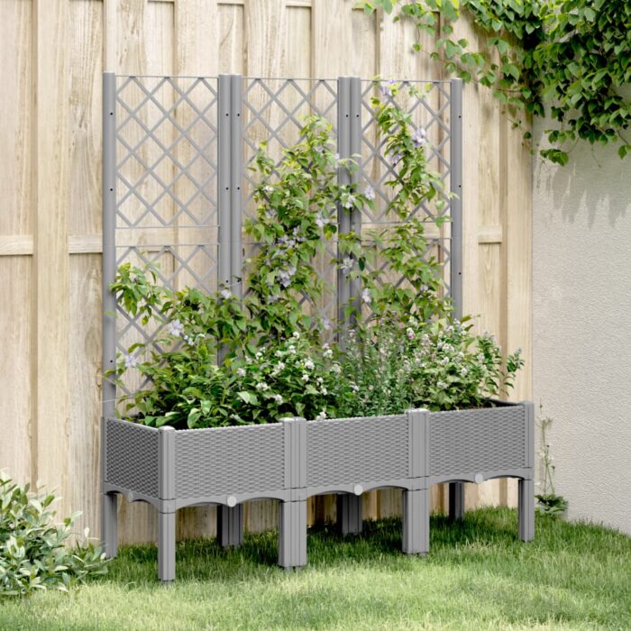 Jardinière avec treillis gris clair 120x40x142 cm PP – Image 1