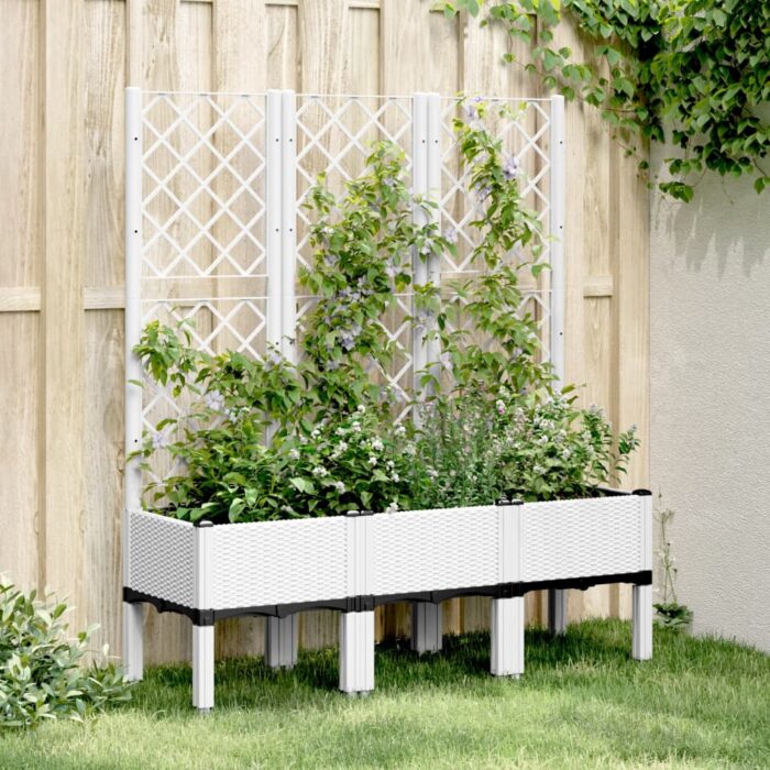 Jardinière avec treillis blanc 120x40x142 cm PP – Image 1