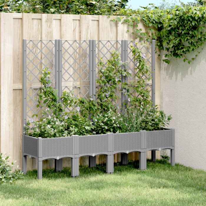 Jardinière avec treillis gris clair 160x40x142 cm PP – Image 1