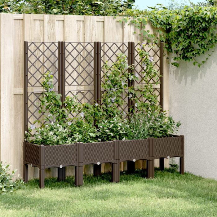 Jardinière avec treillis marron 160x40x142 cm PP – Image 1