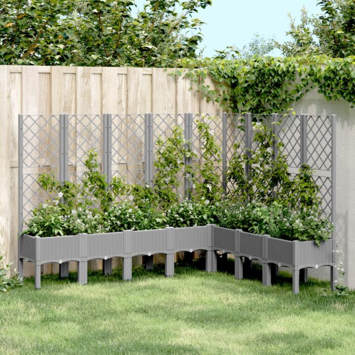 Jardinière avec treillis gris clair 200x160x142 cm PP – Image 1