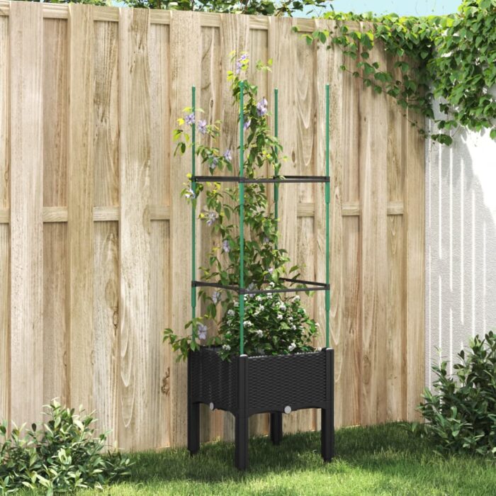 Jardinière avec treillis noir 40x40x142,5 cm PP – Image 1