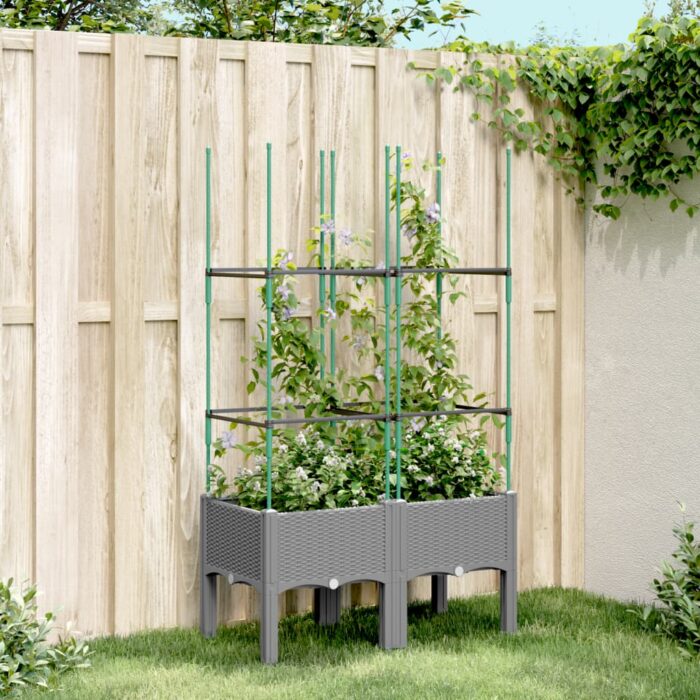 Jardinière avec treillis gris clair 80x40x142,5 cm PP – Image 1