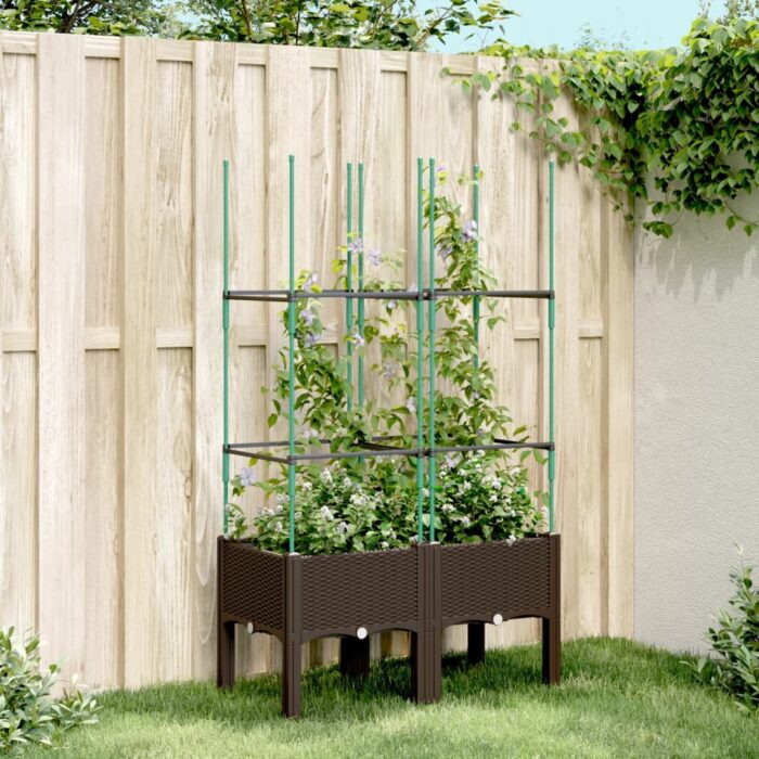Jardinière avec treillis marron 80x40x142,5 cm PP – Image 1