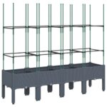 Jardinière avec treillis bleu gris 160x40x142,5 cm PP – Image 3