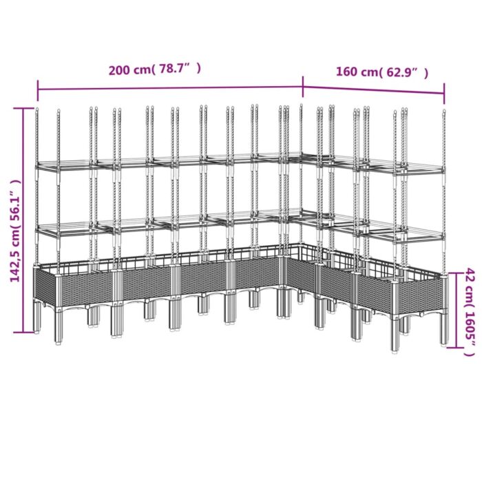Jardinière avec treillis gris clair 200x160x142,5 cm PP – Image 6