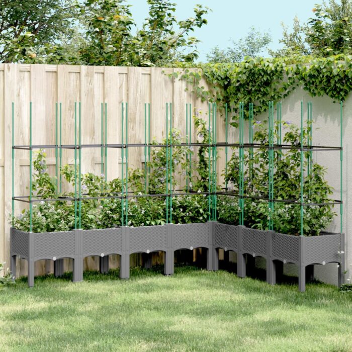 Jardinière avec treillis gris clair 200x160x142,5 cm PP – Image 1