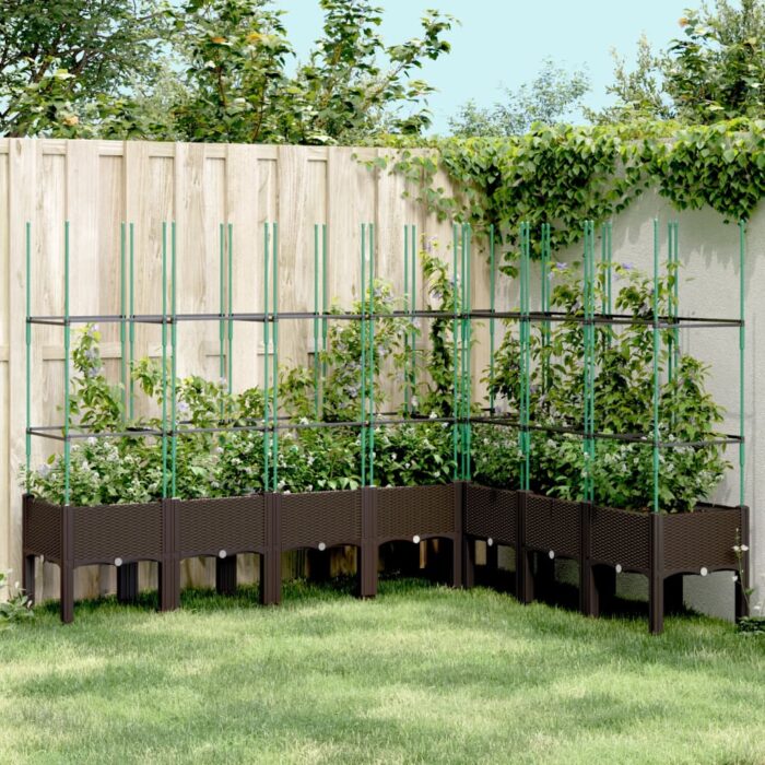 Jardinière avec treillis marron 200x160x142,5 cm PP – Image 1
