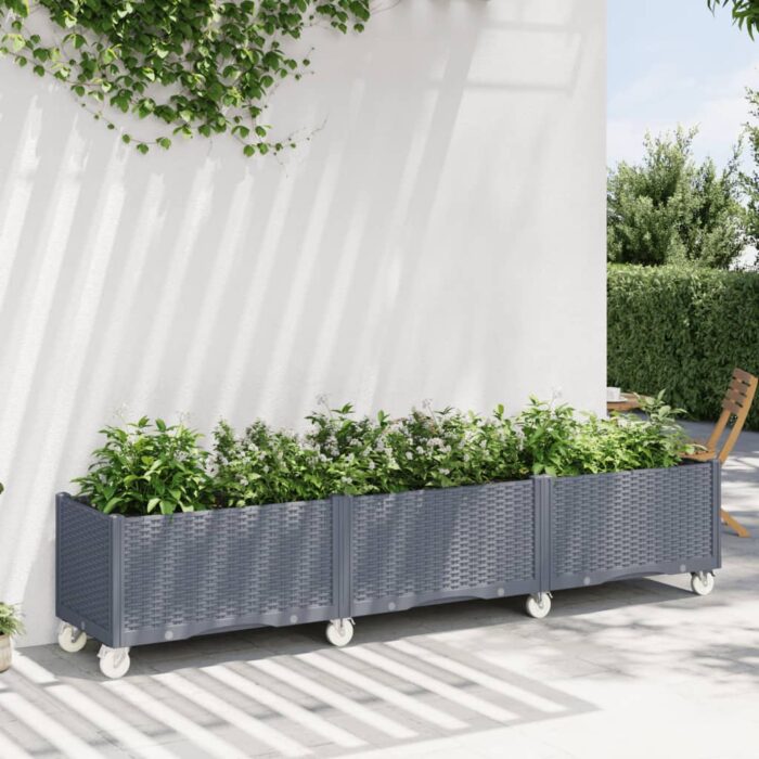 Jardinière à roulettes bleu gris 240x50x54 cm PP – Image 1