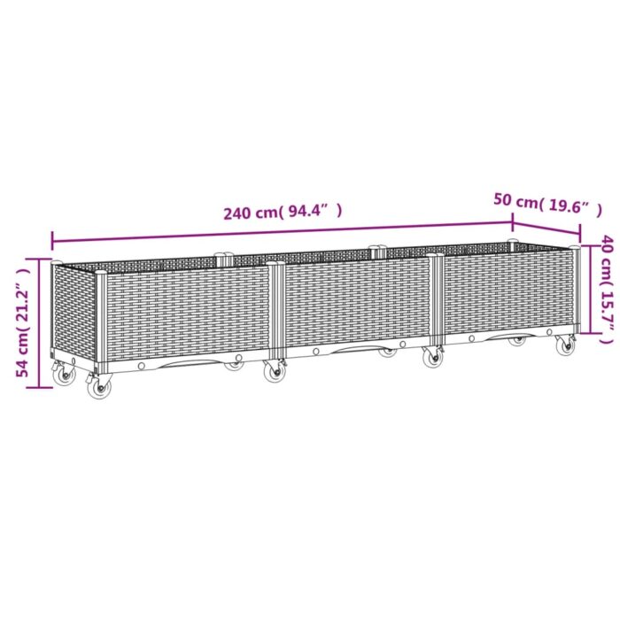 Jardinière à roulettes gris clair 240x50x54 cm PP – Image 5