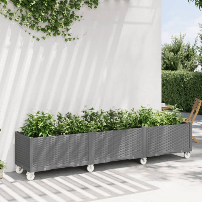 Jardinière à roulettes gris clair 240x50x54 cm PP – Image 1