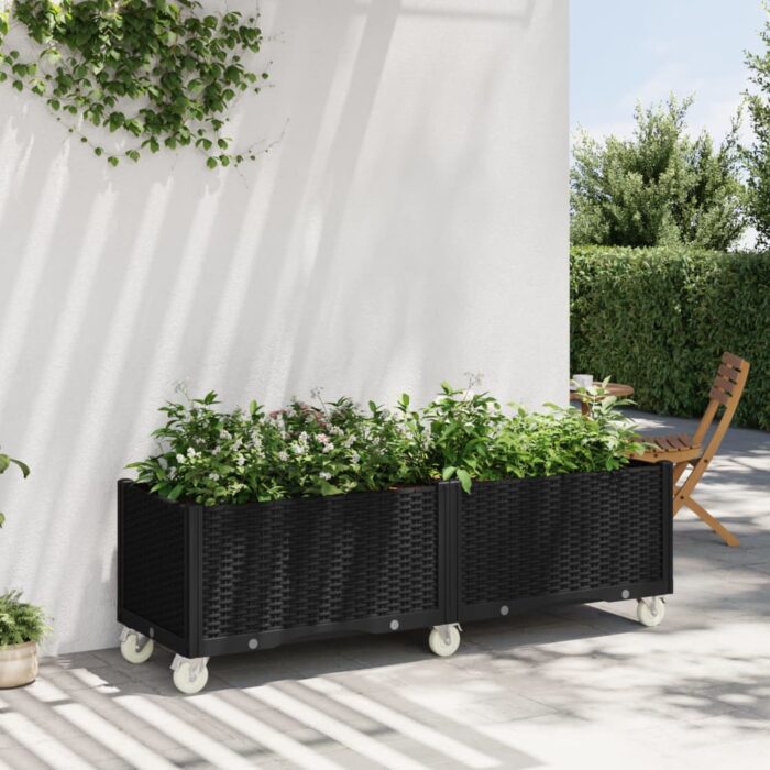 Jardinière à roulettes noir 160x50x54 cm PP – Image 1