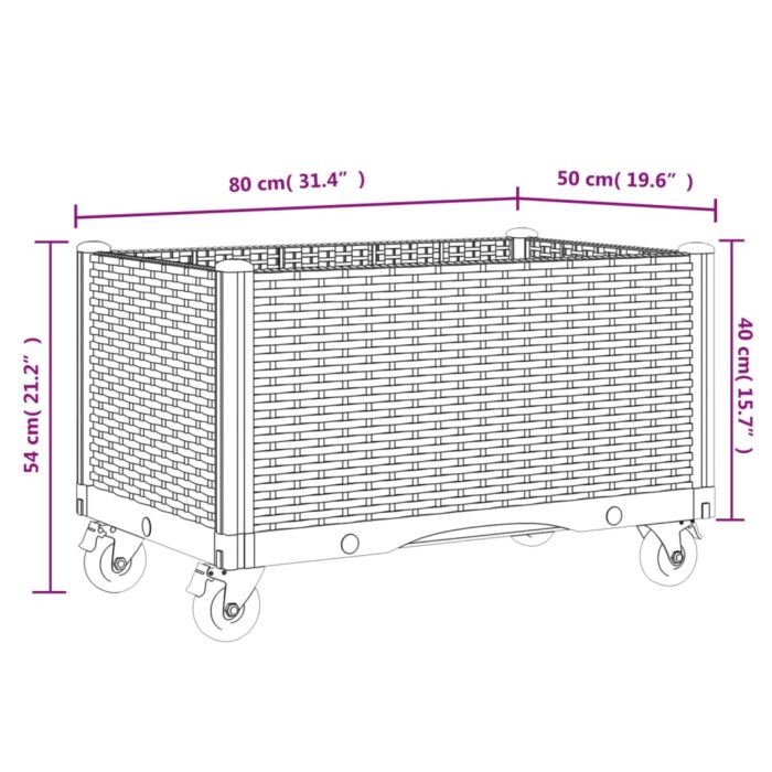 Jardinière à roulettes marron 80x50x54 cm PP – Image 5