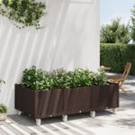 Jardinière à roulettes marron 150x80x54 cm PP